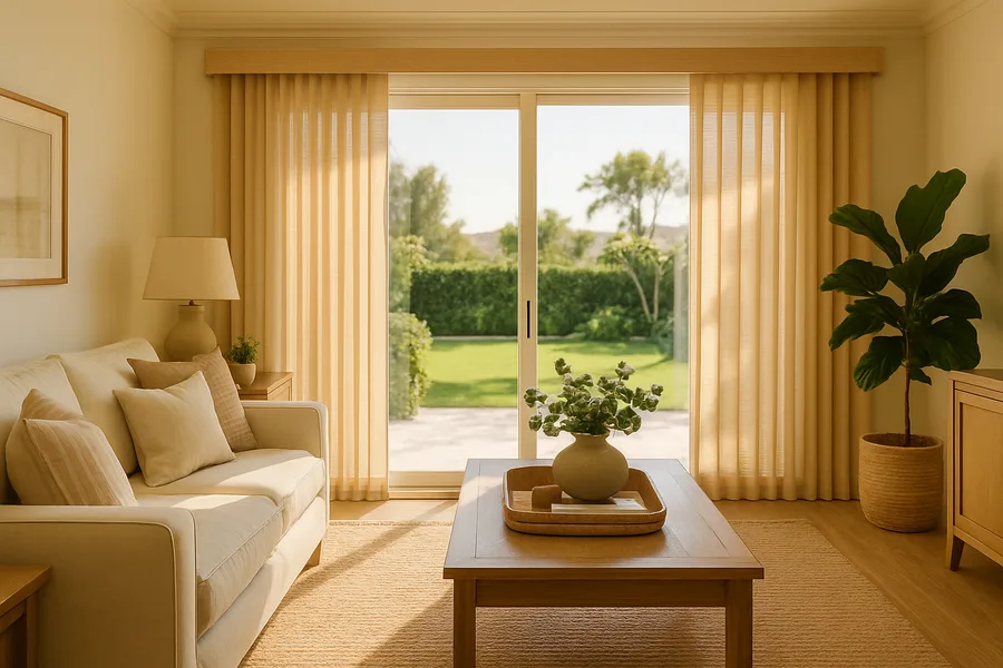 Vertical panel track shades on a sliding glass patio door